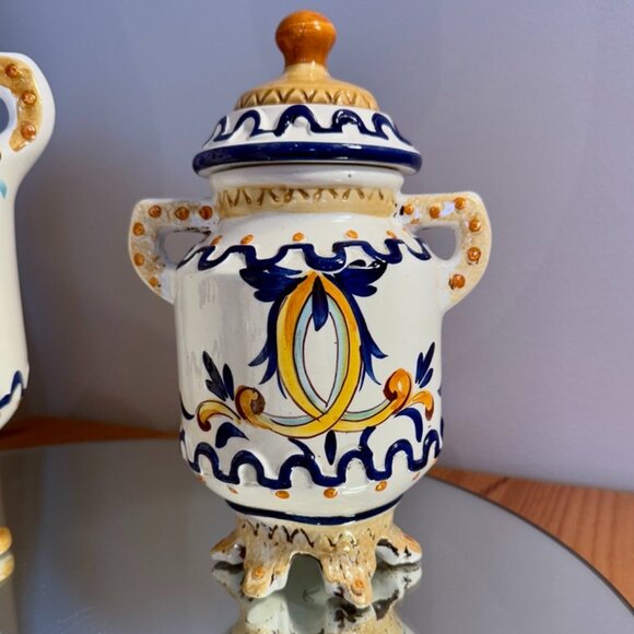 Bassano Ornate Italian Blue and Yellow Ceramic Pottery Set - Picture 5 of 14